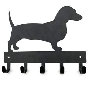 Dachshund Dog Wall Hook Rack 5 Hooks Black Metal Key Leash Holder Handmade USA